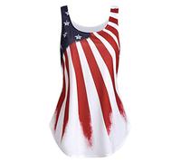 Generisch Débardeur sans manches tendance pour femme avec col rond Motif drapeau américain pour un style d'été décontracté (rouge, L)