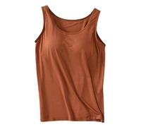 Generisch Débardeurs d'été 2024 pour femme avec soutien-gorge intégré - Décontracté - Col rond - Sans manches - Grande taille - Coton rembourré, Brique rouge., XXL