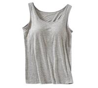 Generisch Débardeurs d'été 2024 pour femme avec soutien-gorge intégré - Décontracté - Col rond - Sans manches - Grande taille - Coton rembourré, gris, M