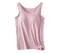 Generisch Débardeurs d'été 2024 pour femme avec soutien-gorge intégré - Décontracté - Col rond - Sans manches - Grande taille - Coton rembourré, Rose, XL