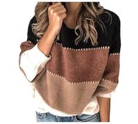 Generisch Décontracté et hiver Nouveau pull rayé à manches longues avec col rond, pull en tricot, kaki, S