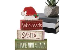 Generisch Décoration de Noël pour assiettes superposées - 4 bonnets de Père Noël en bois, présentoir d'hiver rustique pour l'hiver - Pour bureau, chambre à coucher, salon, ferme, bureau