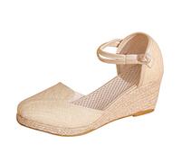 Generisch Description du produit - Sandales compensées pour femme - En lin - Polyvalentes - Boucle tressée - Respirantes, beige, 40 EU