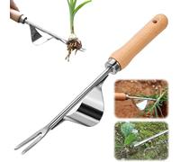 Generisch Désherbeur en acier inoxydable 2026 avec manche en bois, longueur : 30 cm, 2 en 1, pour creuser, désherber, desserrer