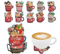 Generisch Diamond Painting Dessous de verre avec support, diamant 5D antidérapant, peinture diamant adulte, dessous de verre pour tasses, verres à vin, vases (12 à 9 pièces crème glacée)