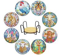 Generisch Diamond Painting Dessous de verre avec support, peinture diamant 5D, dessous de verre, peinture diamant adulte type sous-verre pour vases et cuisine à la maison (09-8 pièces animaux),