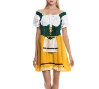 Generisch Dirndl Robe jupe à manches courtes pour la fête de la bière pour femme Costume de chevalier médiéval 3XL (jaune, S)