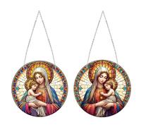 Generisch DIY Diamond Painting Pendentif avec chaîne, images de peinture diamant, peinture diamant créative 5D, kit de décoration murale pour fenêtre, mur, entrée de jardin, décoration 18-Vierge Marie