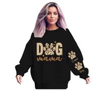 Generisch Dog Mom Pull à manches longues pour femme, sweat à capuche décontracté à col rond pour les amoureux des chiens Motif tête de mort, Noir , 3XL