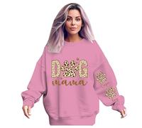 Generisch Dog Mom Pull à manches longues pour femme, sweat à capuche décontracté à col rond pour les amoureux des chiens Motif tête de mort, Rose, XL