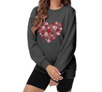 Generisch Dog Mom Sweat-shirt à manches longues et col rond pour femme avec motif de cœur, gris, XXL