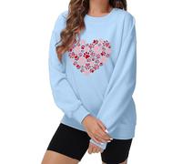 Generisch Dog Mom Sweat-shirt pour femme - Imprimé chien mignon - Manches longues - Col rond - Sweatshirts décontractés avec motif cœur - Pull en coton pour femme, bleu ciel, S
