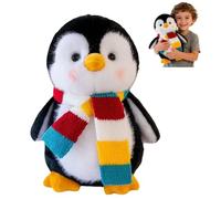 Generisch Doudou pingouin en peluche, 25 cm, douce et douillette, avec bandana, pour enfants, cadeau pingouin, pour filles, garçons et bébés (rouge et jaune)