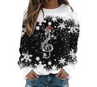 Generisch Doudou pour femme décontracté Treble Snow Impression de Noël Col rond Manches longues Sweat à capuche Top Franges Femme, Noir , XXL