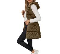 Generisch Doudoune d'hiver chaude matelassée sans manches à capuche avec boutons et fermeture éclair pour les activités de plein air par temps froid, kaki, XXL