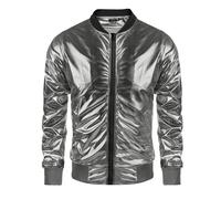 Generisch Doudoune Homme Veste Décontractée Brillant Métallique Soirée Disco Baseball Manteau à Fermeture Éclair Léger Confortable Élégant Vêtements d'extérieur Hommes Blouson S, argenté, L