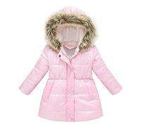 Generisch Doudoune pour enfant fille - Longue veste d'hiver - Veste matelassée - Manteau rembourré - Parka d'hiver avec capuche en fourrure - Veste polaire épaisse et chaude, Rose, 4-5 ans