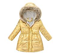 Generisch Doudoune pour enfant fille - Longue veste d'hiver - Veste matelassée - Manteau rembourré - Parka d'hiver avec capuche en fourrure - Veste polaire épaisse et chaude, jaune, 4-5 ans