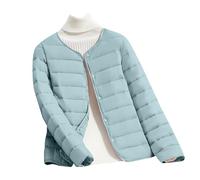 Generisch Doudoune pour femme - Courte - Veste matelassée d'hiver - Légère - Sans capuche - Avec boutons - Col rond - Couleur unie - Doublure fine en coton - Pour manteau en duvet - Manches longues