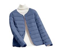 Generisch Doudoune pour femme - Courte - Veste matelassée d'hiver - Légère - Sans capuche - Avec boutons - Col rond - Couleur unie - Doublure fine en coton - Pour manteau en duvet - Manches longues