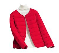 Generisch Doudoune pour femme - Courte - Veste matelassée d'hiver - Légère - Sans capuche - Avec boutons - Col rond - Couleur unie - Doublure fine en coton - Pour manteau en duvet - Manches longues