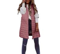 Generisch Doudoune pour femme Manteau long d'hiver fin et léger Manteau en duvet décontracté Gilet fin Veste matelassée d'extérieur Manteau d'hiver Gilet avec poches, Rose, XL