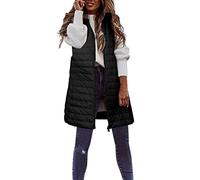 Generisch Doudoune pour femme Manteau long d'hiver fin et léger Manteau en duvet décontracté Gilet fin Veste matelassée d'extérieur Manteau d'hiver Gilet avec poches, Noir , M