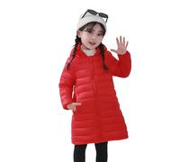 Generisch Doudoune pour fille, extra chaude, longue, rembourrée, manteau d'hiver épais pour enfants et adolescents, design longueur genou, rouge, 7-8 ans