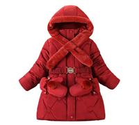 Generisch Doudoune pour homme et fille avec gants de neige à capuche rembourrée chaude avec ceinture de taille doudoune pour tout-petit fille avec chauffage pour femme, rouge, 5-6 ans