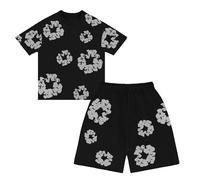 Generisch DT Ensemble t-shirt et short pour garçon 2 pièces Tenue d'été Streatwear DT Survêtement Jogging Survêtement 2 pièces Y2k Fleurs Survêtement de sport Baggy Streatwear Hip Hop Short Ensemble