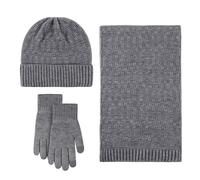 Generisch Écharpe Bonnet Homme Chaud Mignon Laine Chapeau Écharpe Gants Trois Hiver Tricot Casquette Écran Mitaines Écharpes Ensembles Écharpe Adolescente Fille, gris foncé, taille unique