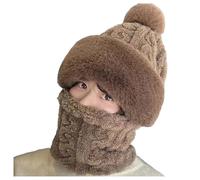 Generisch Écharpe d'hiver en tricot pour femme - Couleur unie - Avec housse de chapeau - Bonnet tricoté intégré - Bonnet pour bébé - Hiver garçon, café, taille unique