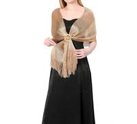 Generisch Écharpe dorée à paillettes pour femme - Couleur argent scintillant - Avec boucle - Robe de soirée de demoiselle d'honneur - Étole brillante et festive - Élégante cérémonie - Fête - Foulard