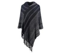 Generisch Écharpe en laine tricotée noire pour femme - Pour l'hiver - Rayée - Avec capuche - Support pour téléphone portable, Noir , taille unique