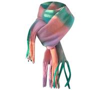 Generisch Écharpe en tricot tissée pour femme avec motif à carreaux colorés et longues franges épaisses, écharpe d'hiver chaude pour femme, noire, laine, Vert menthe., taille unique