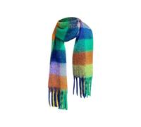 Generisch Écharpe en tricot tissée pour femme avec motif à carreaux colorés et longues franges épaisses, écharpe d'hiver chaude pour femme, noire, laine, vert, taille unique