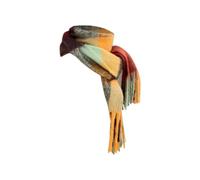 Generisch Écharpe en tricot tissée pour femme avec motif à carreaux colorés et longues franges épaisses, écharpe d'hiver chaude pour femme, noire, laine, jaune, taille unique