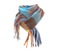 Generisch Écharpe en tricot tissée pour femme avec motif à carreaux colorés et longues franges épaisses, écharpe d'hiver chaude pour femme, noire, laine, bleu ciel, taille unique