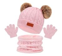 Generisch Écharpe Femme Enfants Chapeaux Écharpes Gants Chaud Coloré En Hiver Deux Bonnets Bébé, Rose clair, taille unique