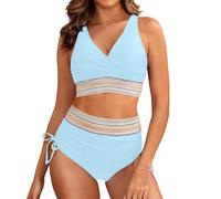 Generisch Élégant maillot de bain deux pièces à coupe haute avec haut tankini uni et culotte dos nu pour la plage d'été, bleu clair, 3XL