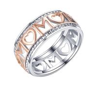 Generisch Élégante bague en or bicolore « Mom » pour la fête des mères - un signe chaleureux d'amour et d'appréciation, B, Cuivre, Aucune pierre précieuse