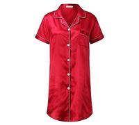 Generisch Élégante chemise de nuit en satin pour femme, idéale comme chemise de nuit courte, mini slip décontracté pour des nuits reposantes et douce à porter, rouge, XXL