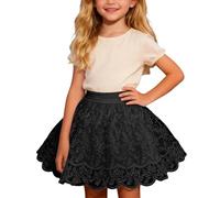 Generisch Élégante jupe tutu en dentelle graduée pour fille, parfaite pour les spectacles de carnaval, les soirées dansantes de ballet, tenue rotative élégante avec ceinture en satin, Noir , 3-4 ans