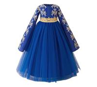 Generisch Élégante robe de fête pour fille, robe Abaya pour baptême ou soirée, bleu, 4-5 ans