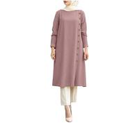 Generisch Élégante robe de loisirs Abaya à manches longues pour femme avec boutonnière décorative pour les tenues modernes Dubaï et les occasions spéciales, Rose, S