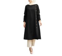 Generisch Élégante robe de loisirs Abaya à manches longues pour femme avec boutonnière décorative pour les tenues modernes Dubaï et les occasions spéciales, Noir , L
