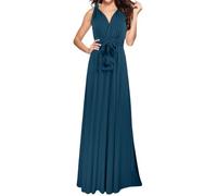 Generisch Élégante robe de soirée longue avec col en V pour femme - Robe portefeuille convertible pour demoiselle d'honneur - Pour invité de mariage, fête, tenue décontractée, bleu foncé, S