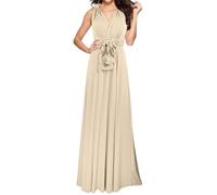 Generisch Élégante robe de soirée longue avec col en V pour femme - Robe portefeuille convertible pour demoiselle d'honneur - Pour invité de mariage, fête, tenue décontractée, beige, XL