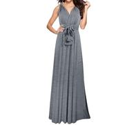 Generisch Élégante robe de soirée longue avec col en V pour femme - Robe portefeuille convertible pour demoiselle d'honneur - Pour invité de mariage, fête, tenue décontractée, gris, M