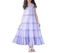 Generisch Élégante robe d'été sans manches en mousseline de soie pour fille au design simple, parfaite pour les journées chaudes, lilas, 6-7 ans